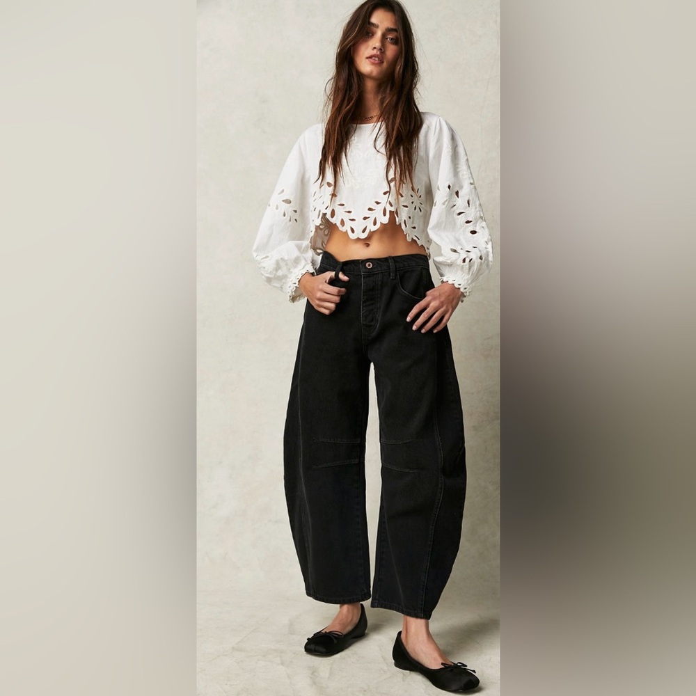 Free People Black Barrel Jeans
